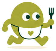 Pip the mascot carrying a fork for a meal train