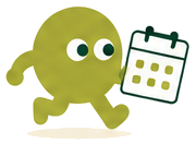 Pip the mascot holding a class calendar