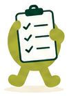 Pip the mascot holding a checklist sign-up sheet