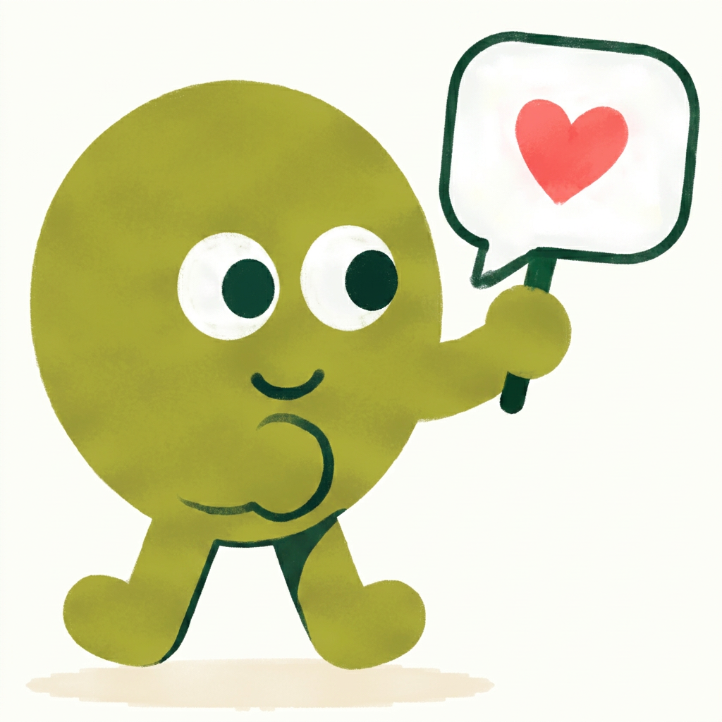 Pip the mascot sending a heart message